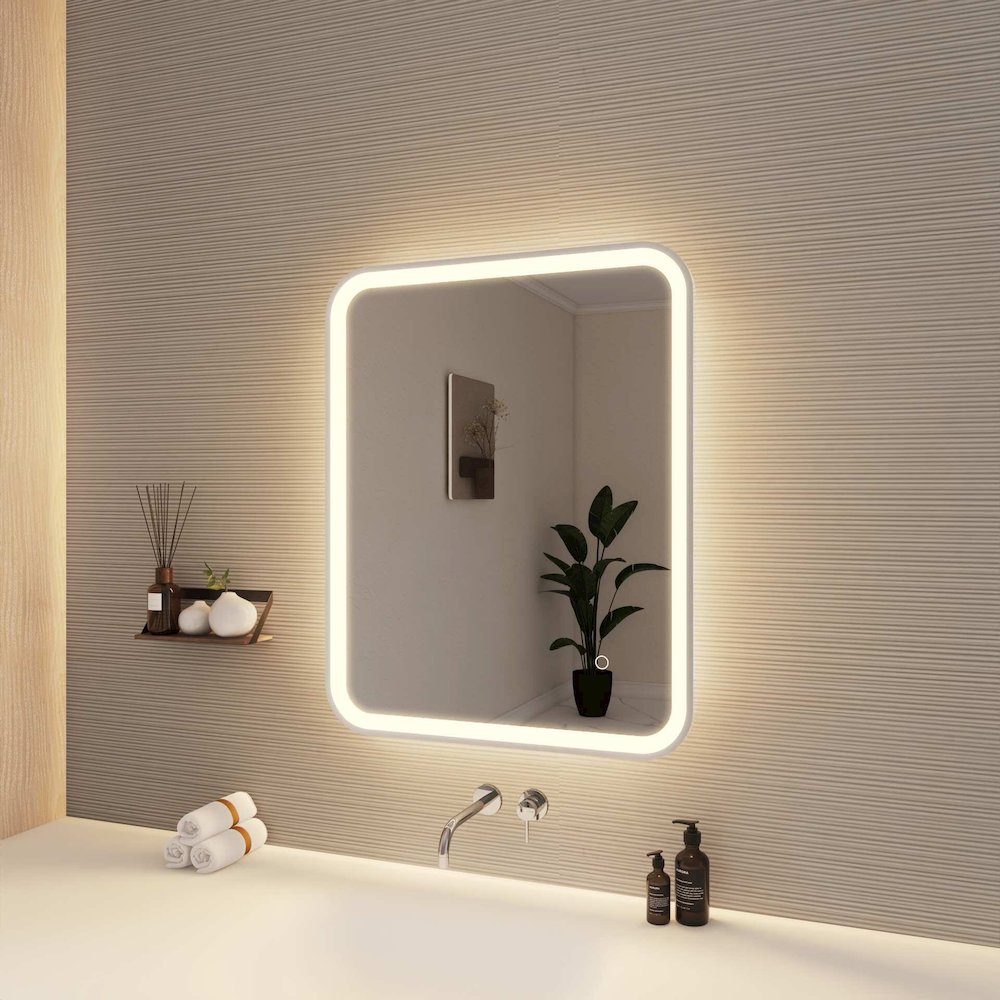 30 Inch Rectangle LED Front and Backlit Wall Mirror in Silver. Picture 5