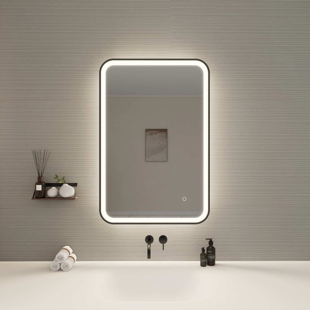 36 Inch Rectangle LED Front and Backlit Wall Mirror in Black. Picture 2