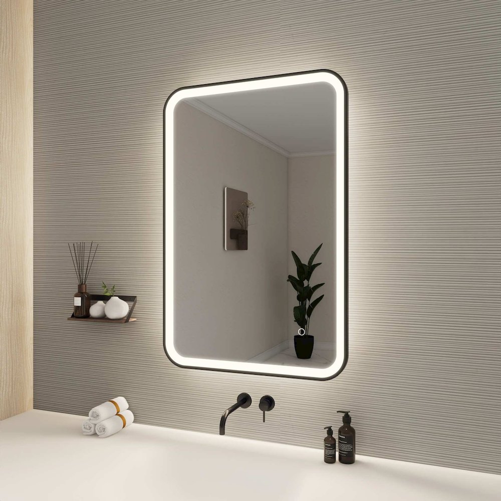 36 Inch Rectangle LED Front and Backlit Wall Mirror in Black. Picture 3