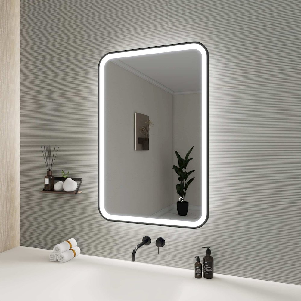 36 Inch Rectangle LED Front and Backlit Wall Mirror in Black. Picture 4