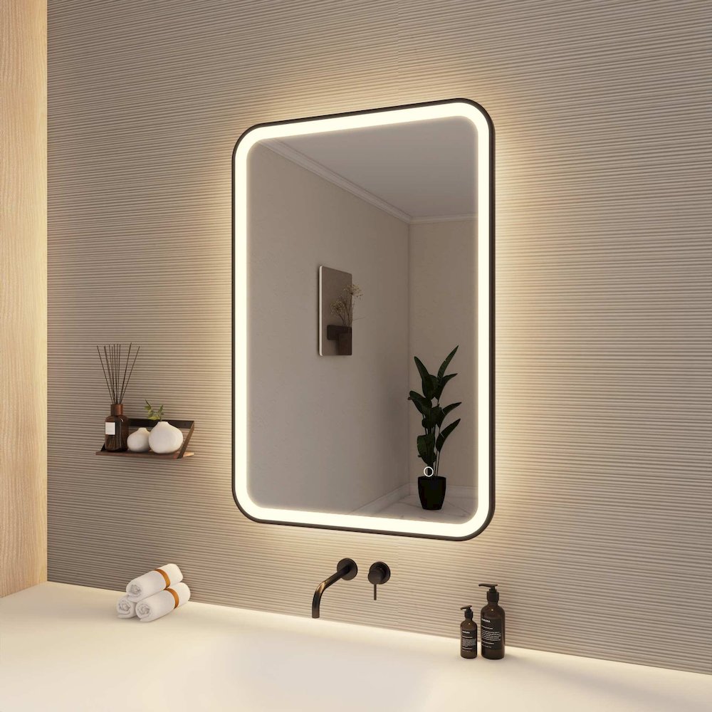 36 Inch Rectangle LED Front and Backlit Wall Mirror in Black. Picture 5