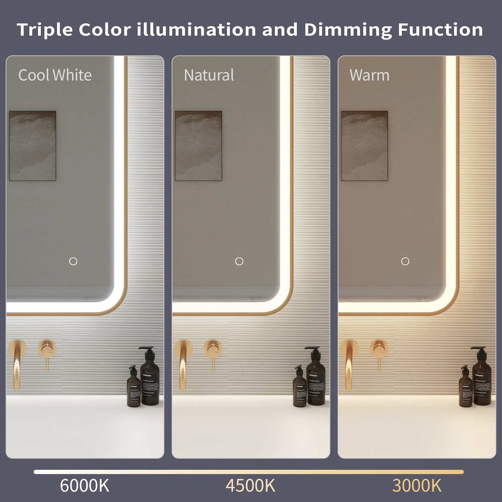 36 Inch Rectangle LED Front and Backlit Wall Mirror in Satin Gold. Picture 12