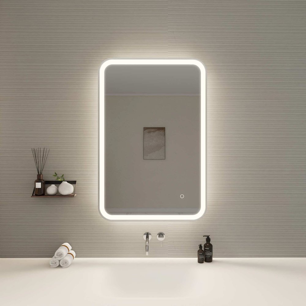 36 Inch Rectangle LED Front and Backlit Wall Mirror in Silver. Picture 2