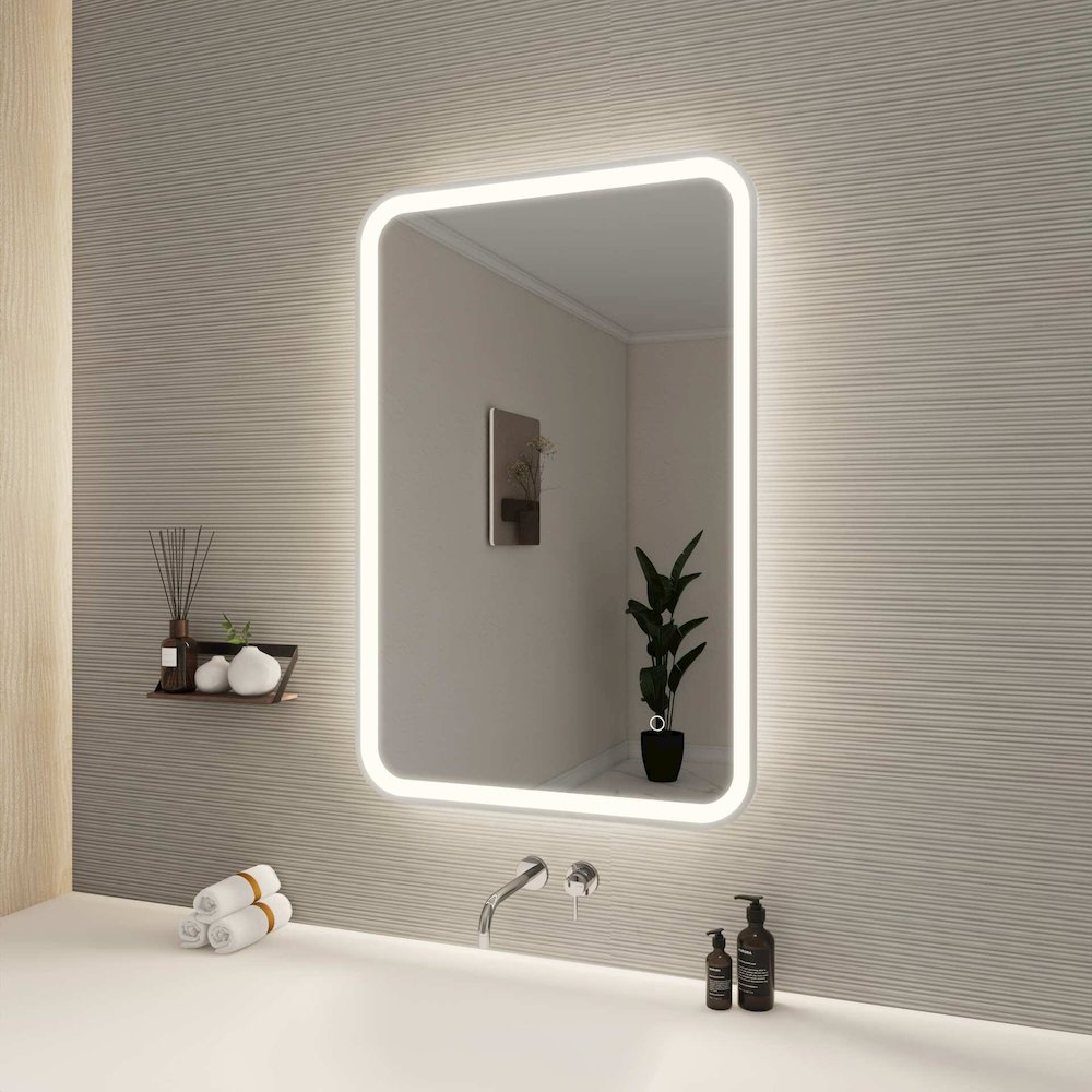 36 Inch Rectangle LED Front and Backlit Wall Mirror in Silver. Picture 3