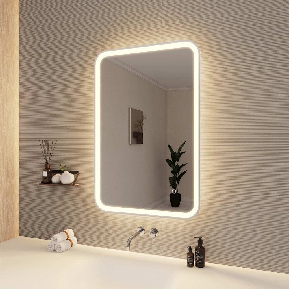 36 Inch Rectangle LED Front and Backlit Wall Mirror in Silver. Picture 4