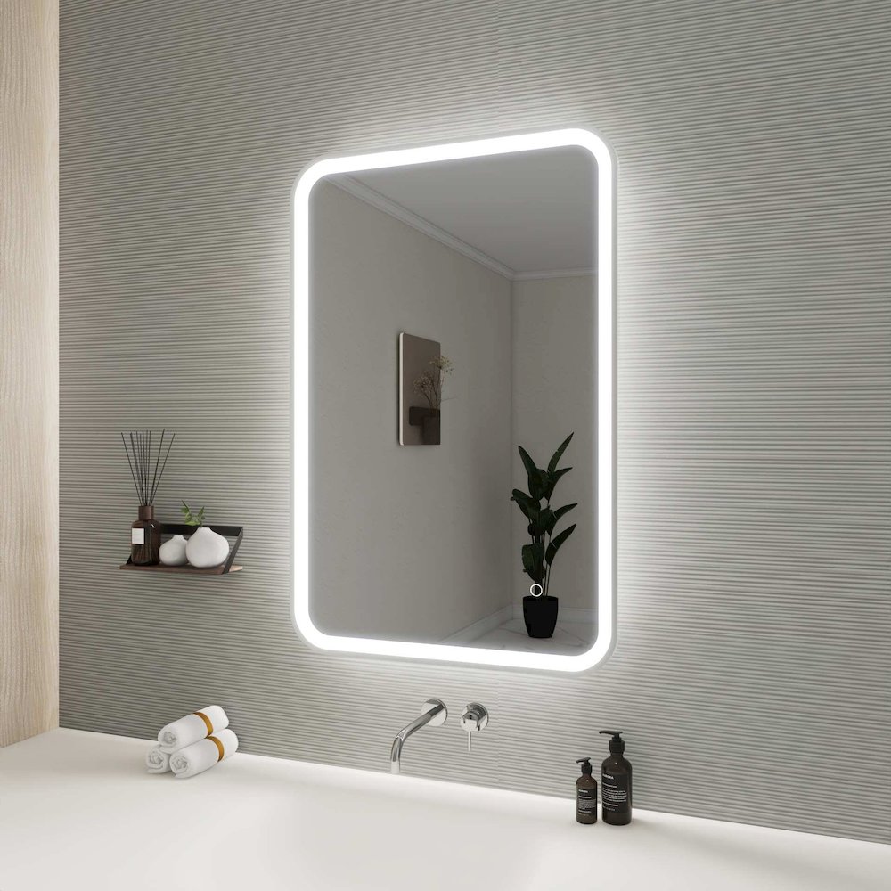 36 Inch Rectangle LED Front and Backlit Wall Mirror in Silver. Picture 5