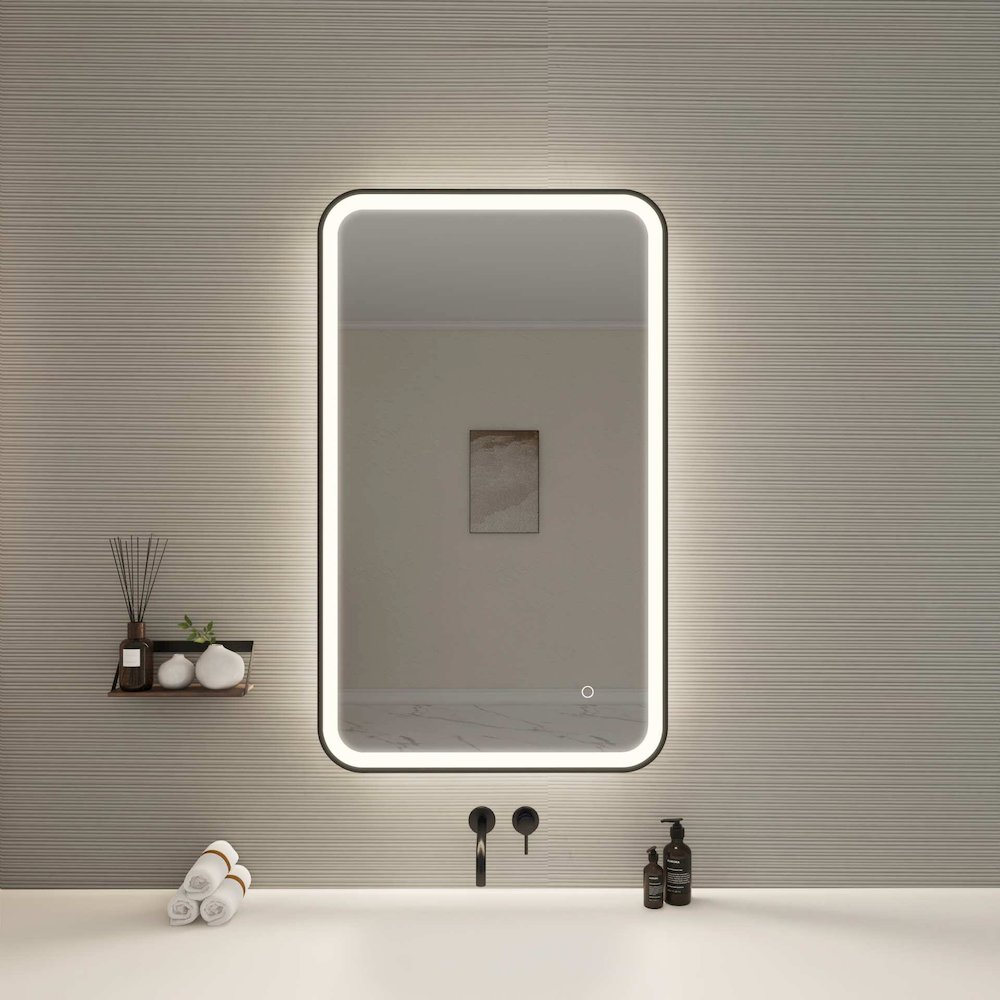40 Inch Rectangle LED Front and Backlit Wall Mirror in Black. Picture 2
