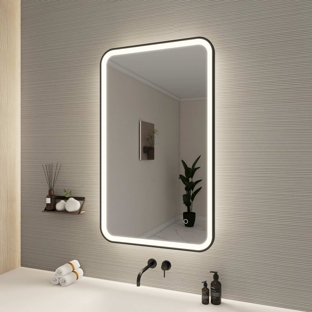 40 Inch Rectangle LED Front and Backlit Wall Mirror in Black. Picture 3