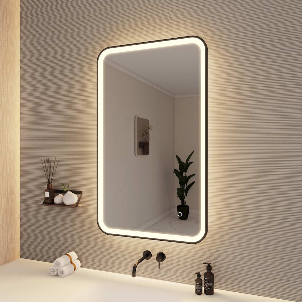 40 Inch Rectangle LED Front and Backlit Wall Mirror in Black. Picture 4