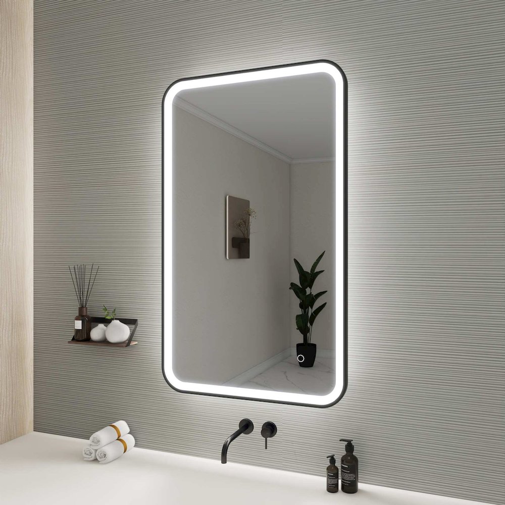 40 Inch Rectangle LED Front and Backlit Wall Mirror in Black. Picture 5