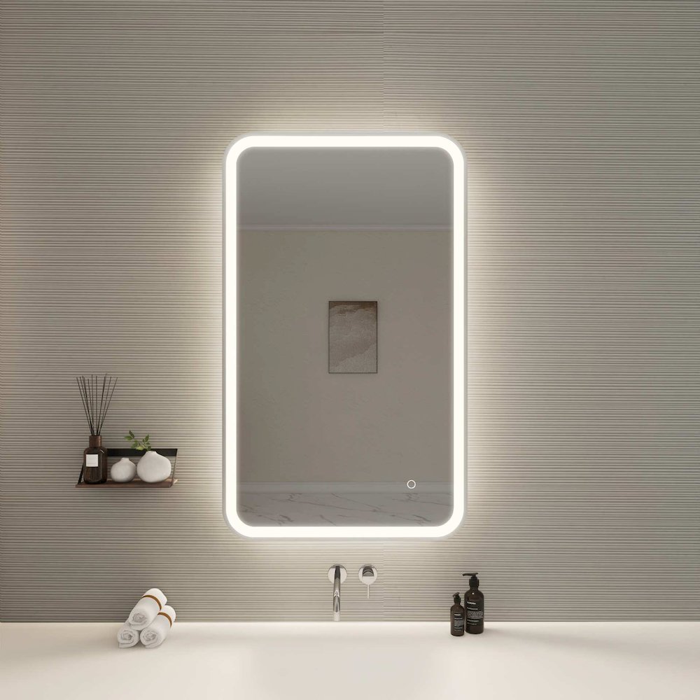 40 Inch Rectangle LED Front and Backlit Wall Mirror in Silver. Picture 2
