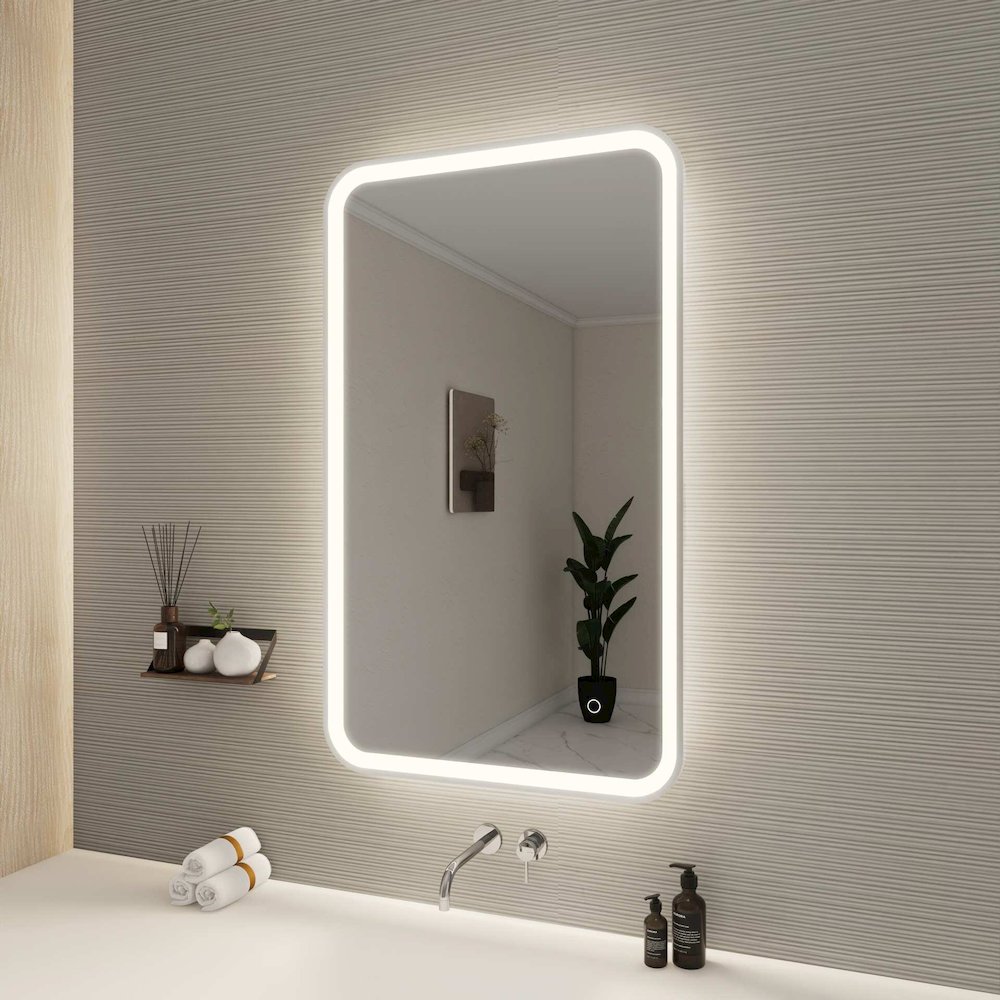 40 Inch Rectangle LED Front and Backlit Wall Mirror in Silver. Picture 3