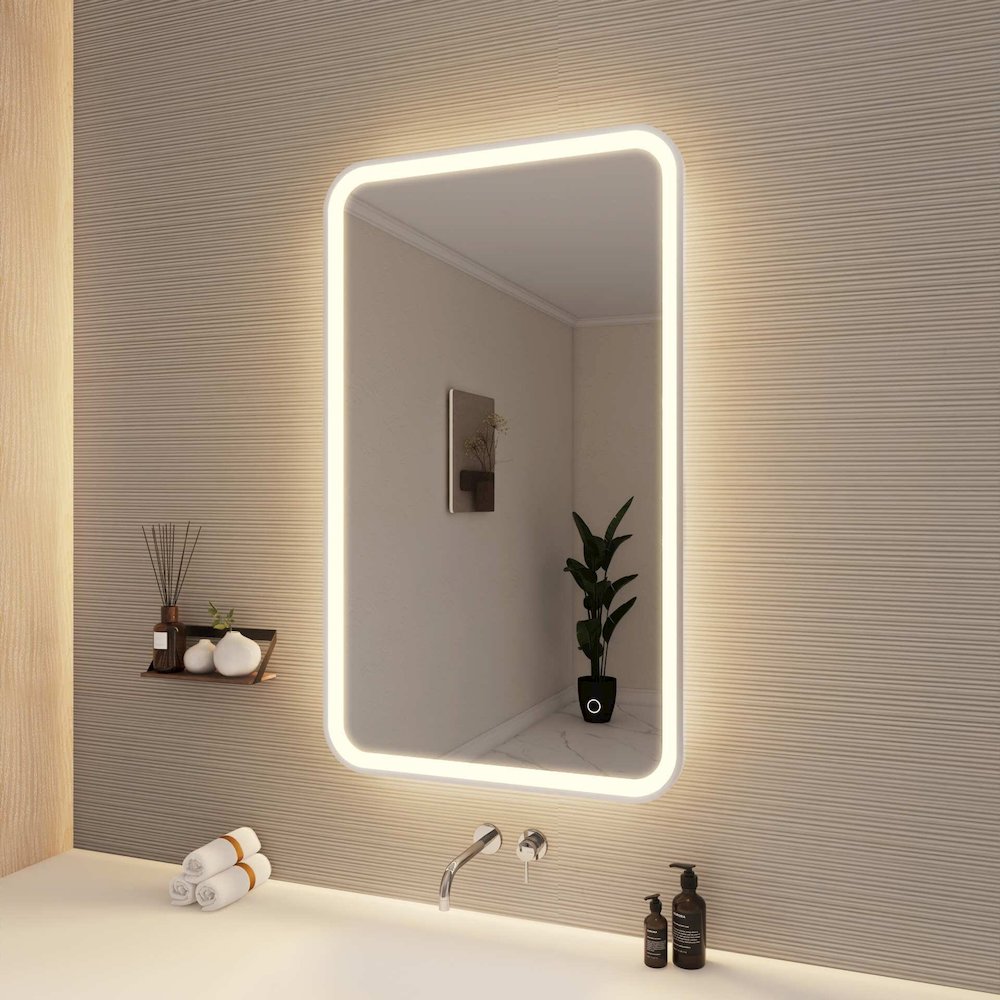 40 Inch Rectangle LED Front and Backlit Wall Mirror in Silver. Picture 4
