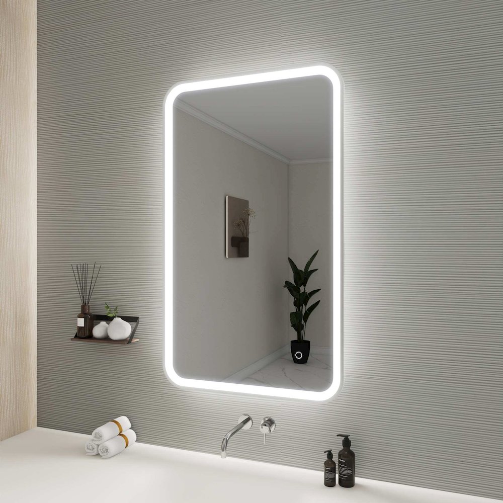40 Inch Rectangle LED Front and Backlit Wall Mirror in Silver. Picture 5