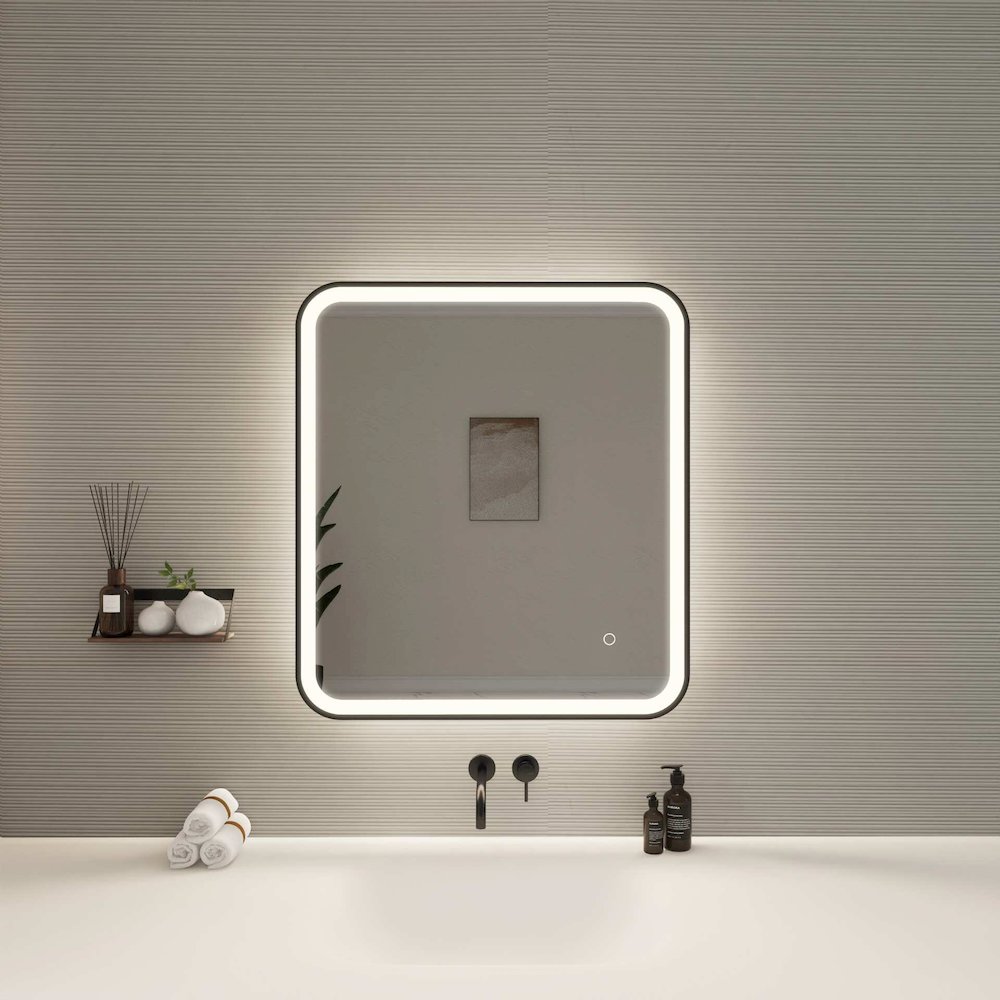 30 Inch Rectangle LED Front and Backlit Wall Mirror in Black. Picture 2