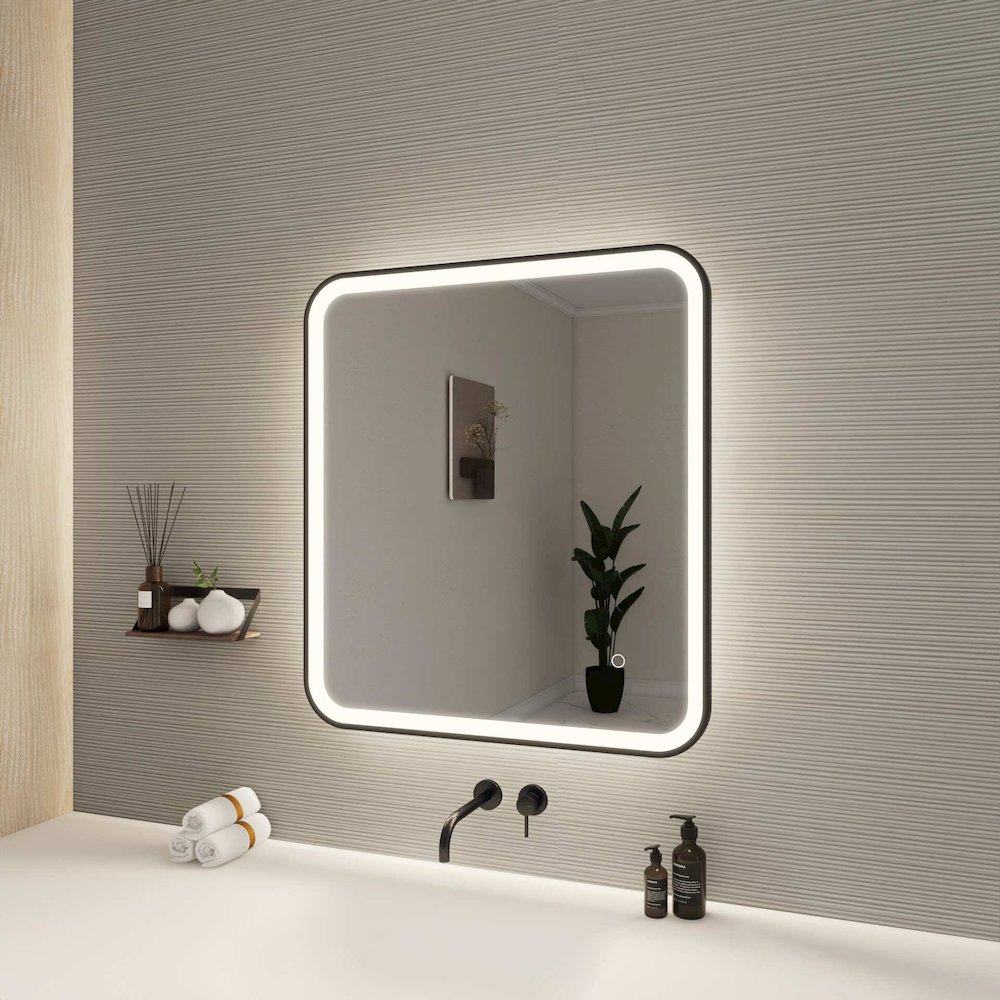30 Inch Rectangle LED Front and Backlit Wall Mirror in Black. Picture 3