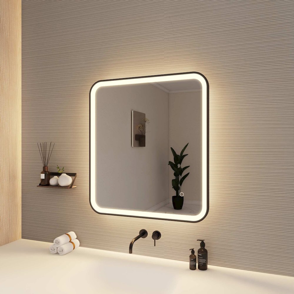 30 Inch Rectangle LED Front and Backlit Wall Mirror in Black. Picture 4