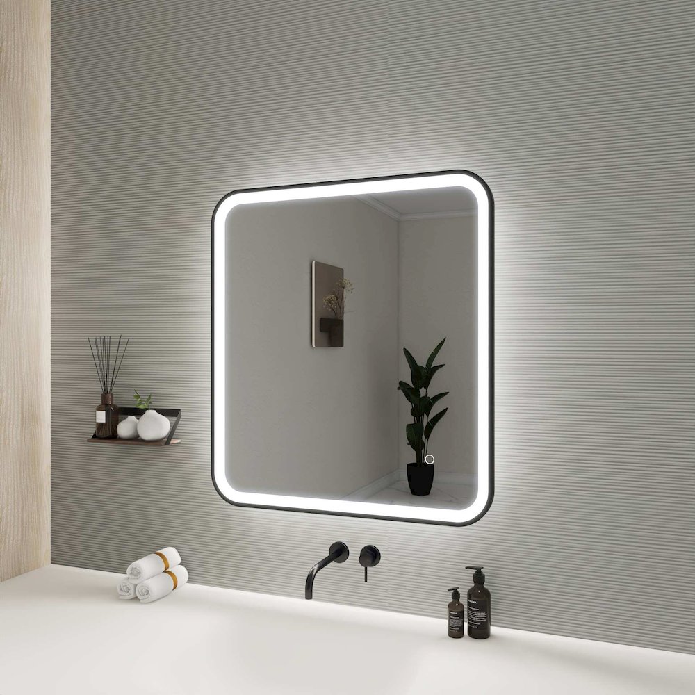 30 Inch Rectangle LED Front and Backlit Wall Mirror in Black. Picture 5