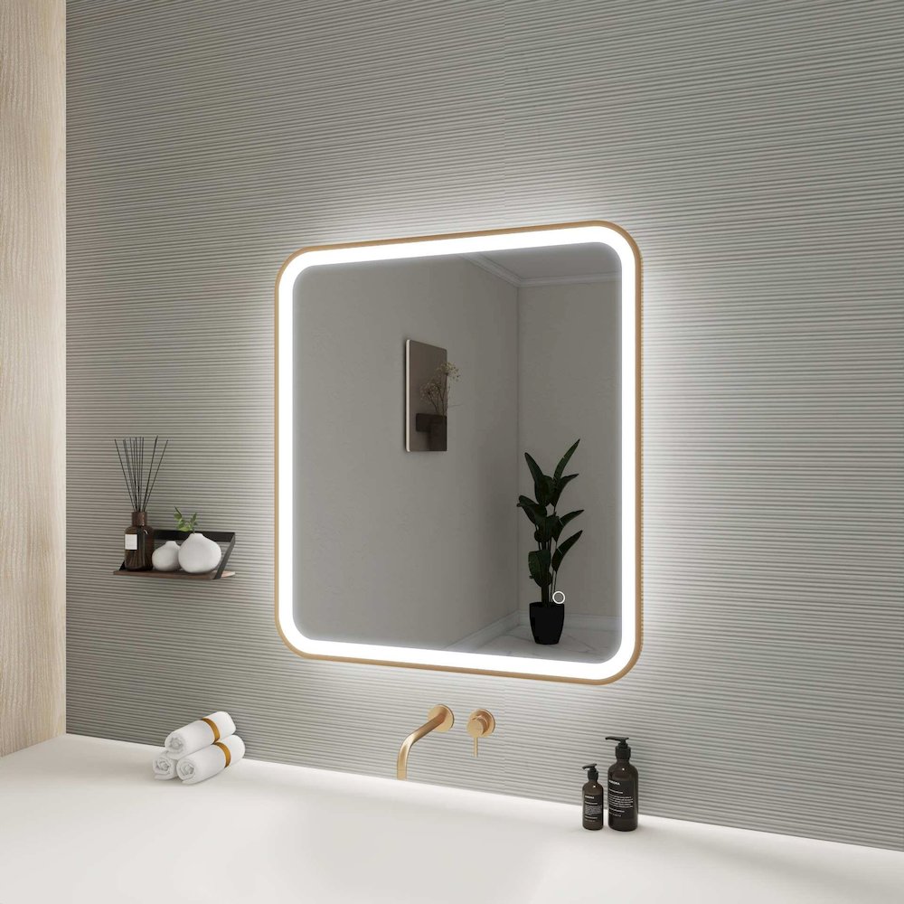 30 Inch Rectangle LED Front and Backlit Wall Mirror in Satin Gold. Picture 5
