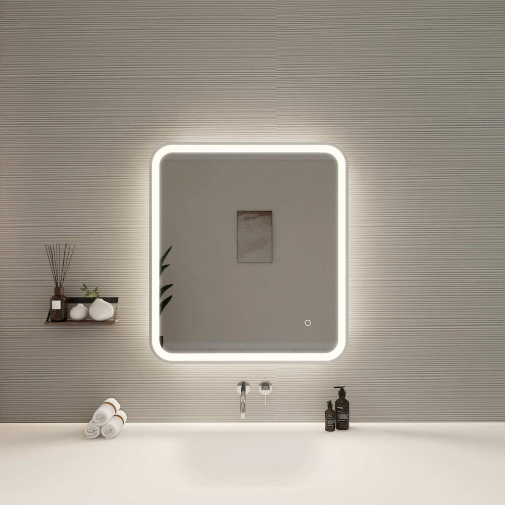 30 Inch Rectangle LED Front and Backlit Wall Mirror in Silver. Picture 2