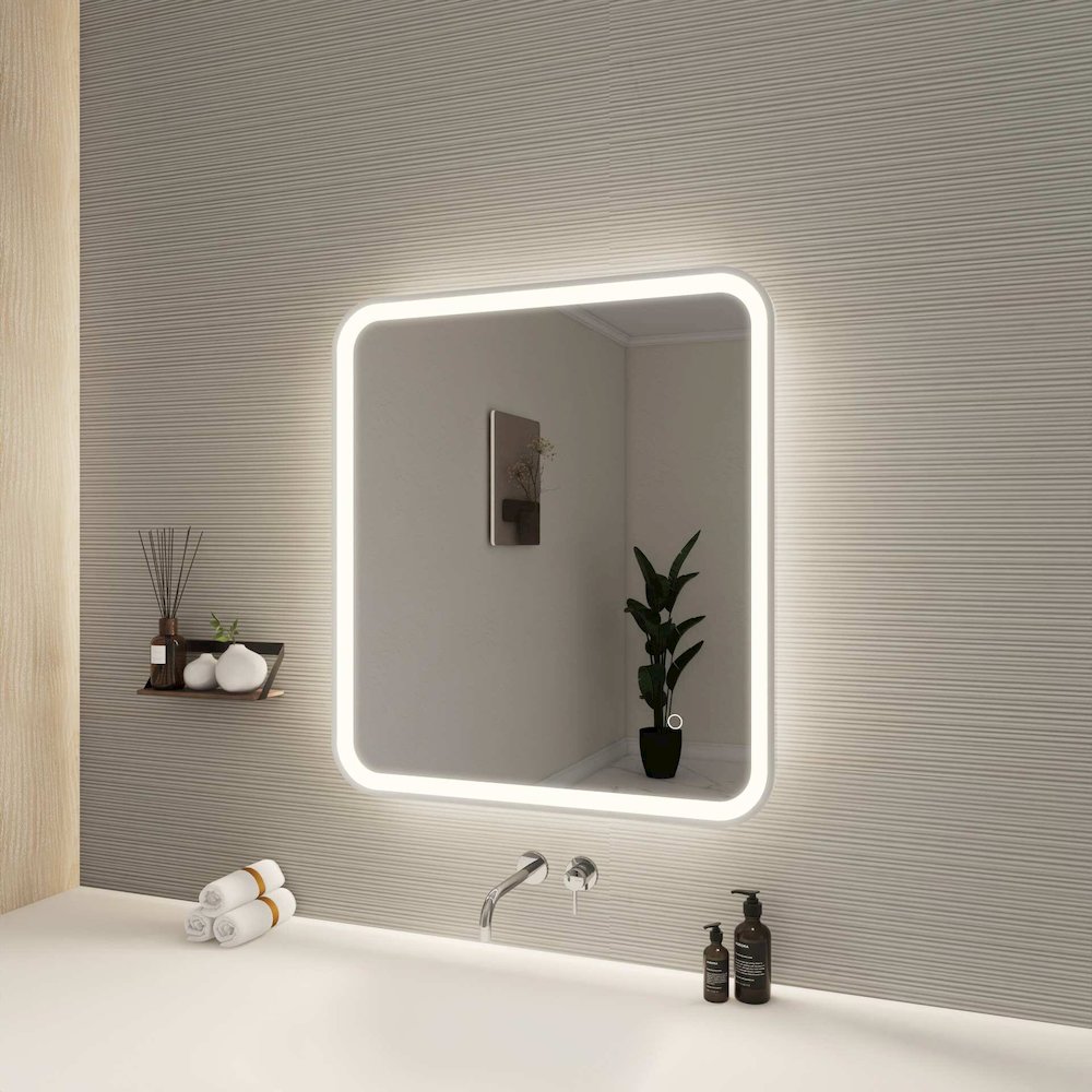 30 Inch Rectangle LED Front and Backlit Wall Mirror in Silver. Picture 3