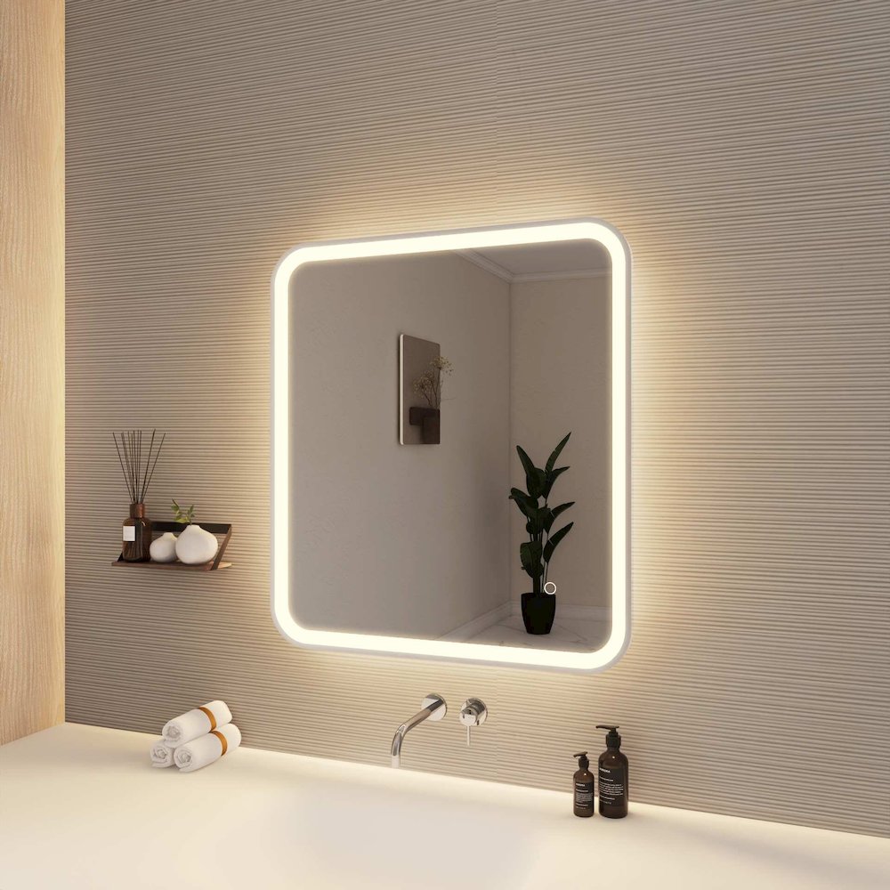 30 Inch Rectangle LED Front and Backlit Wall Mirror in Silver. Picture 4