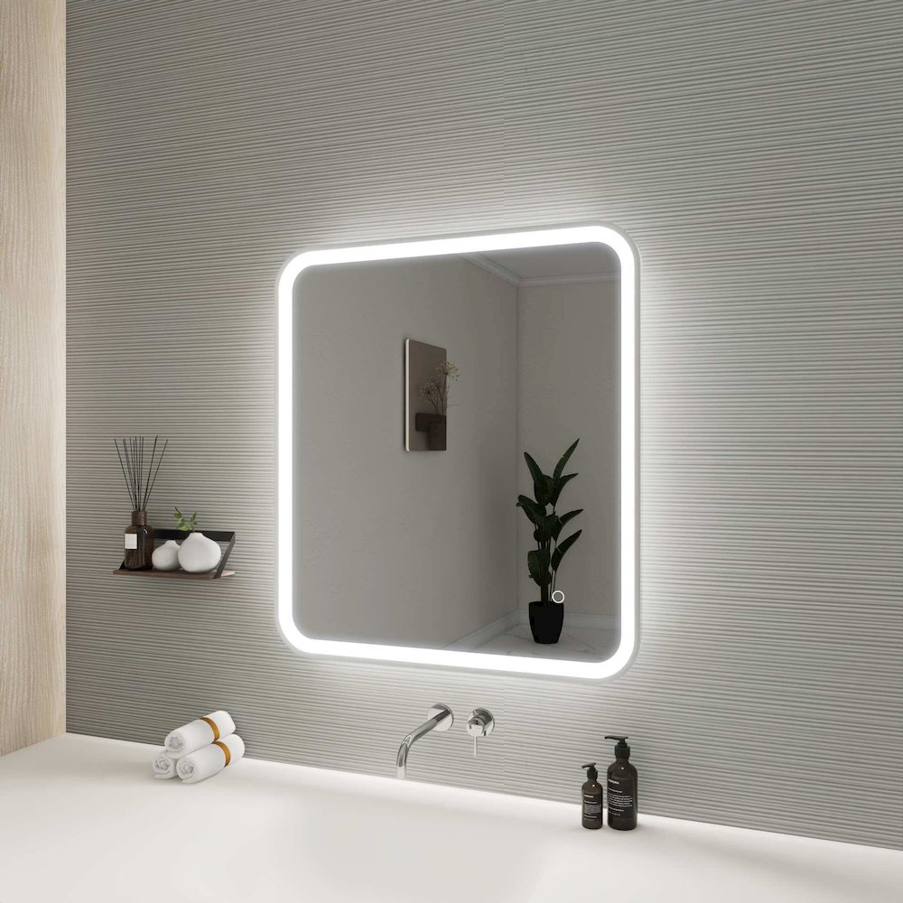 30 Inch Rectangle LED Front and Backlit Wall Mirror in Silver. Picture 5