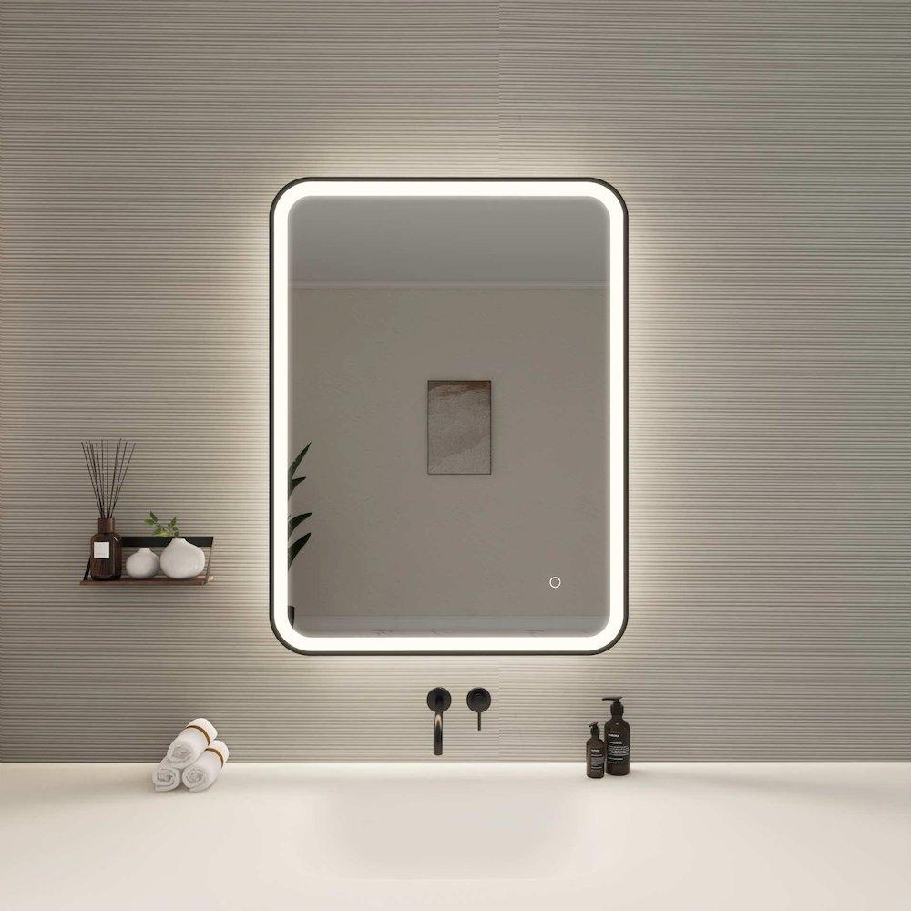 36 Inch Rectangle LED Front and Backlit Wall Mirror in Black. Picture 2
