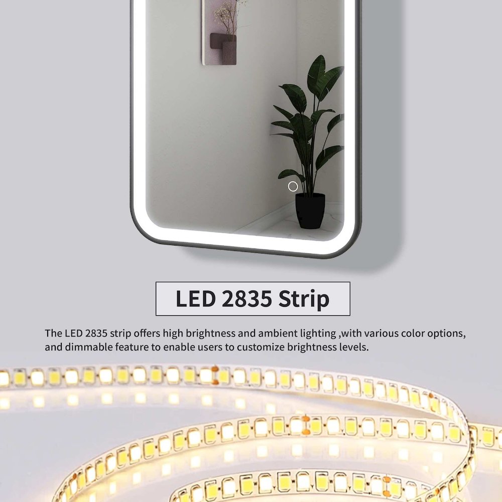 36 Inch Rectangle LED Front and Backlit Wall Mirror in Black. Picture 16