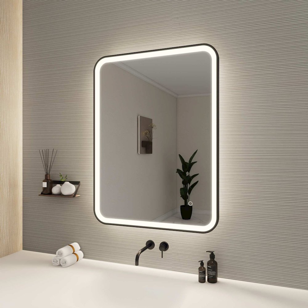 36 Inch Rectangle LED Front and Backlit Wall Mirror in Black. Picture 3