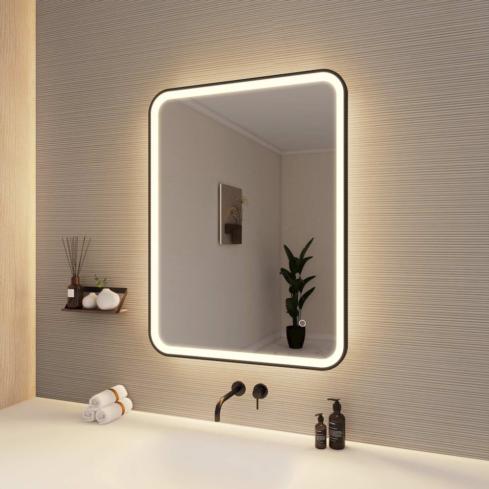 36 Inch Rectangle LED Front and Backlit Wall Mirror in Black. Picture 4