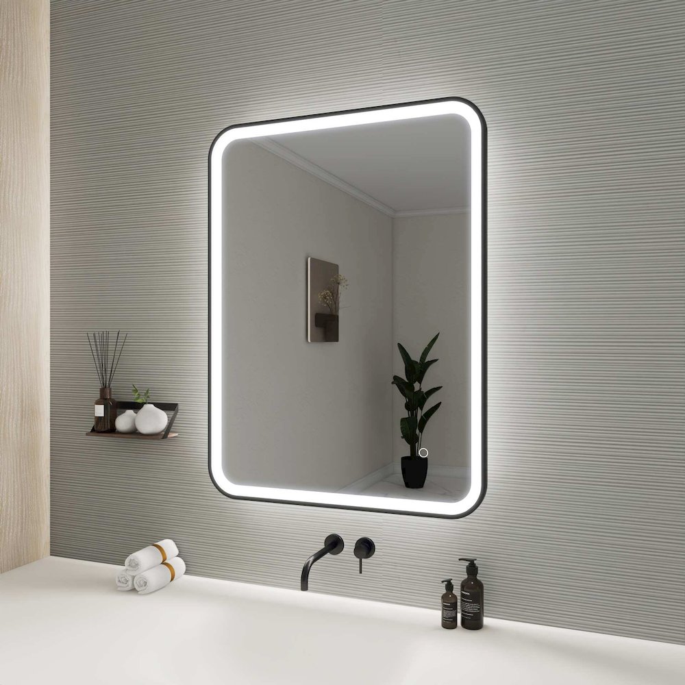 36 Inch Rectangle LED Front and Backlit Wall Mirror in Black. Picture 5