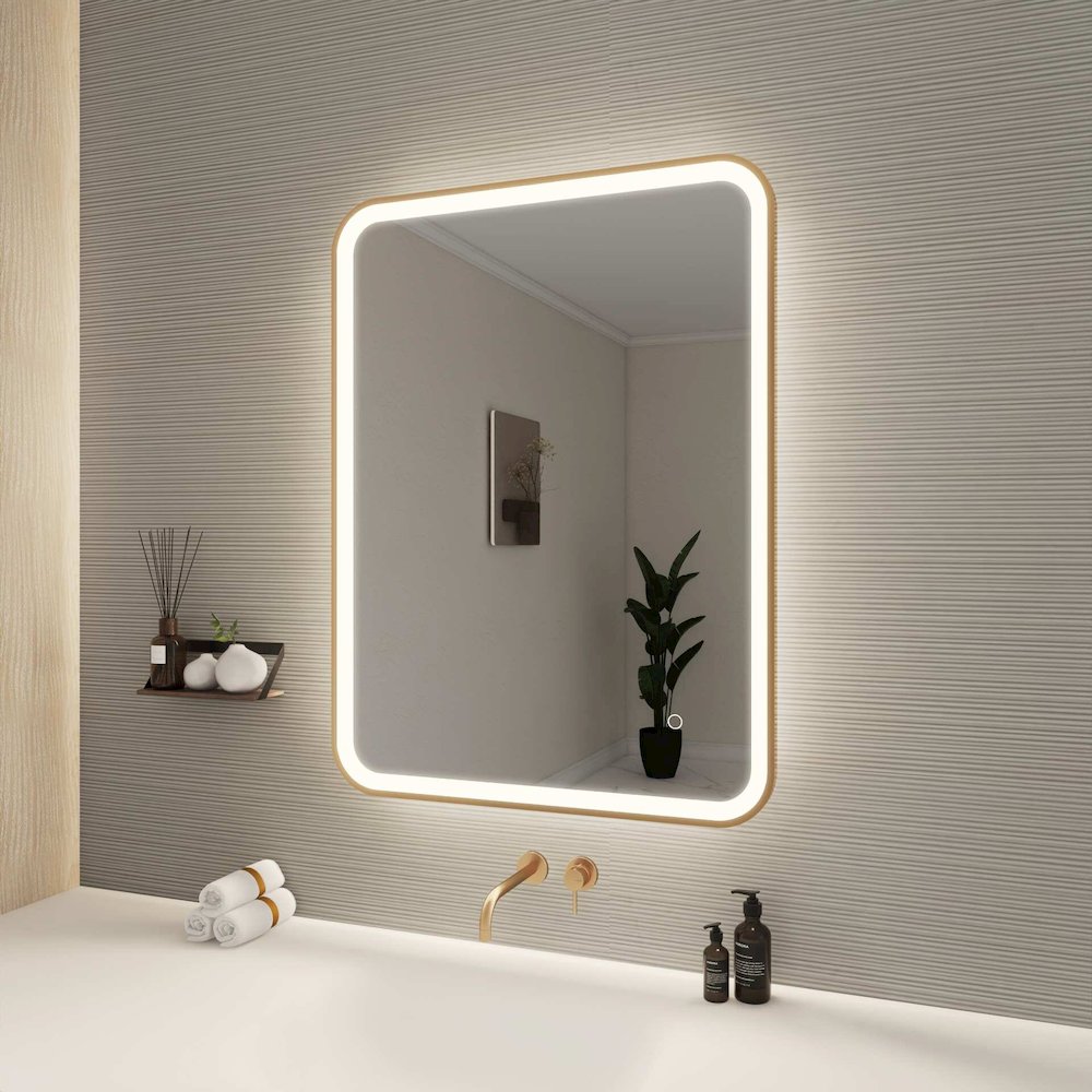 36 Inch Rectangle LED Front and Backlit Wall Mirror in Satin Gold. Picture 3