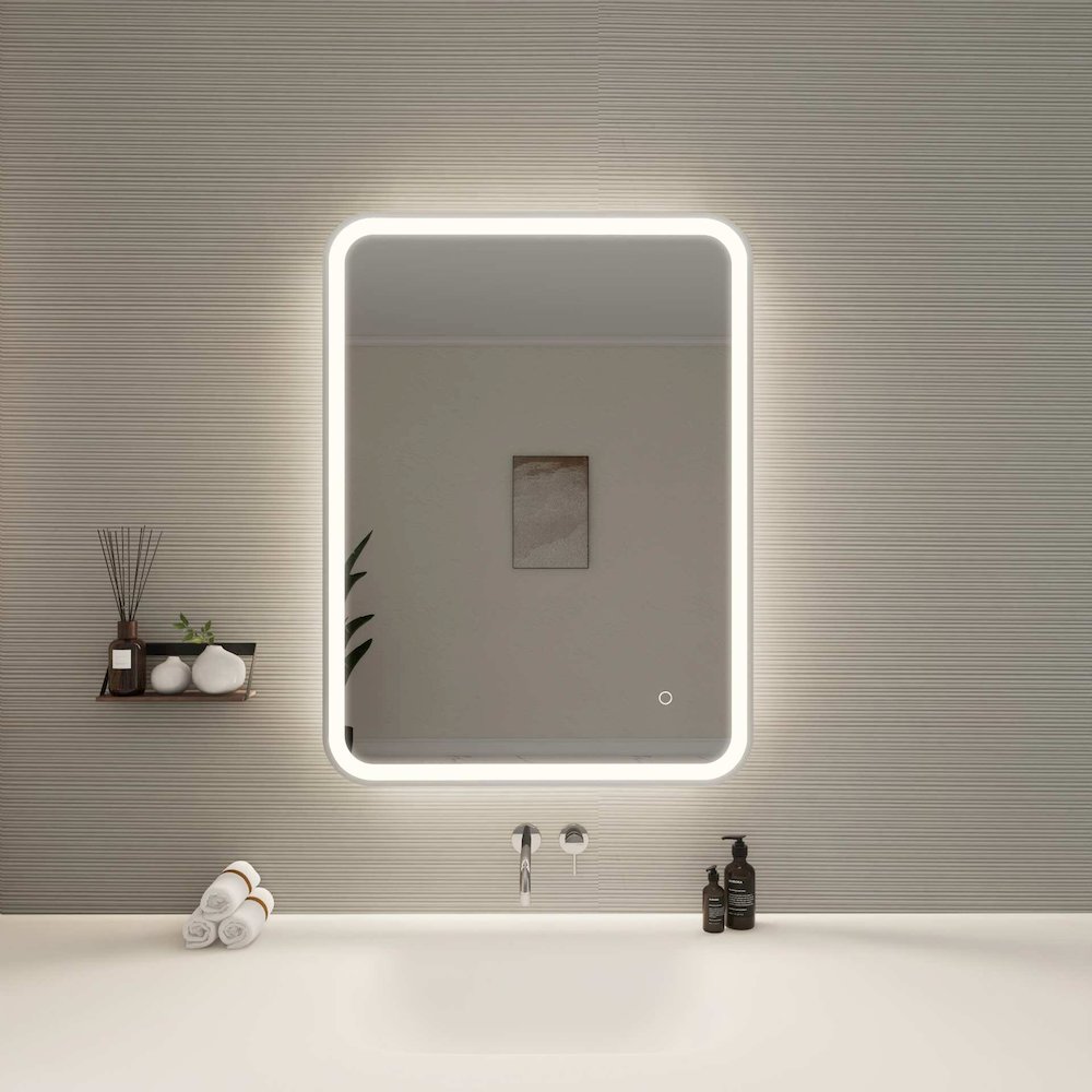 36 Inch Rectangle LED Front and Backlit Wall Mirror in Silver. Picture 2