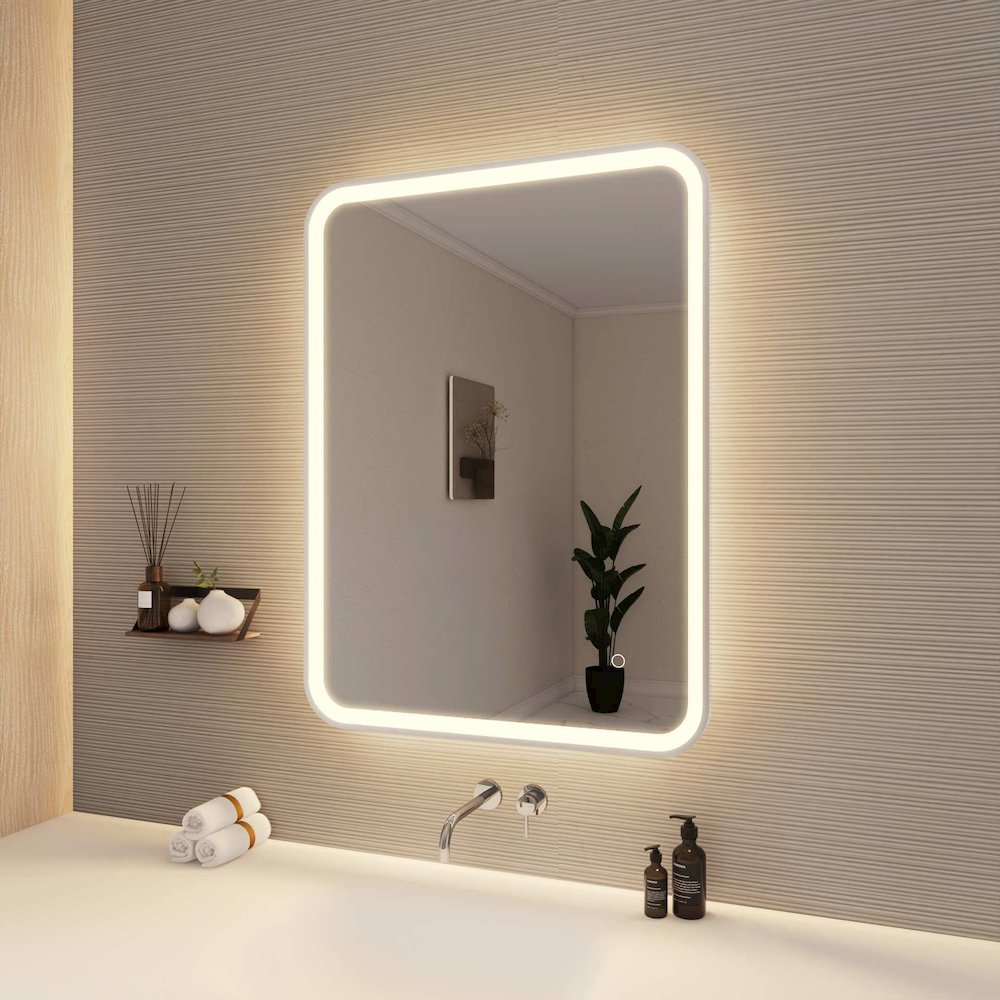 36 Inch Rectangle LED Front and Backlit Wall Mirror in Silver. Picture 4