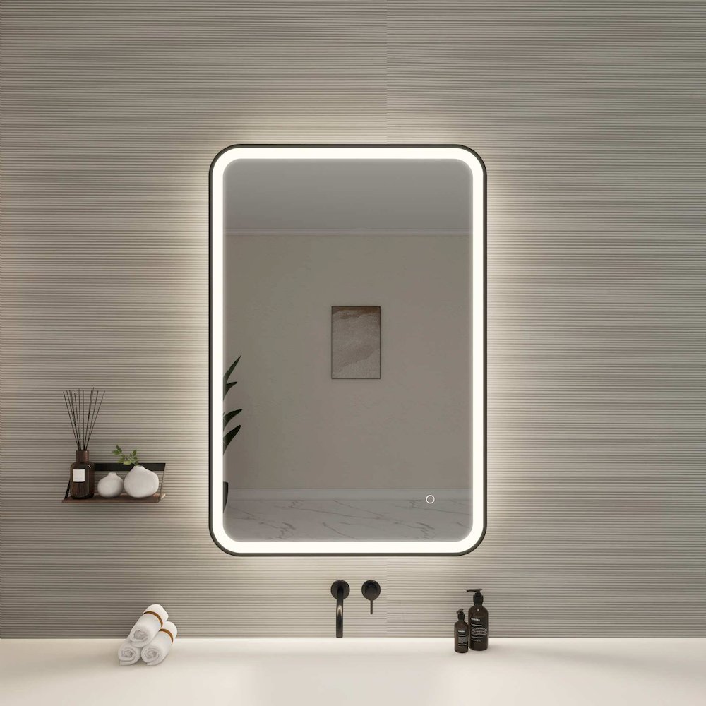 40 Inch Rectangle LED Front and Backlit Wall Mirror in Black. Picture 2