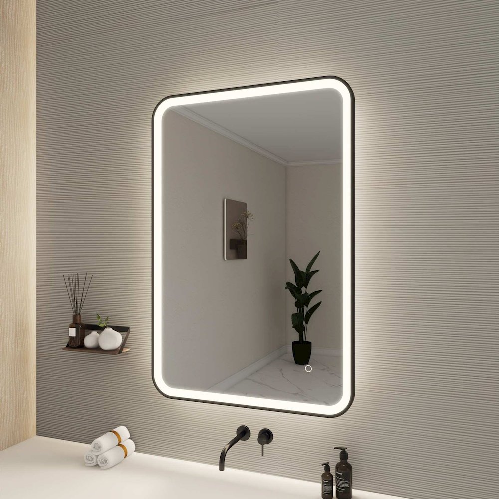 40 Inch Rectangle LED Front and Backlit Wall Mirror in Black. Picture 3