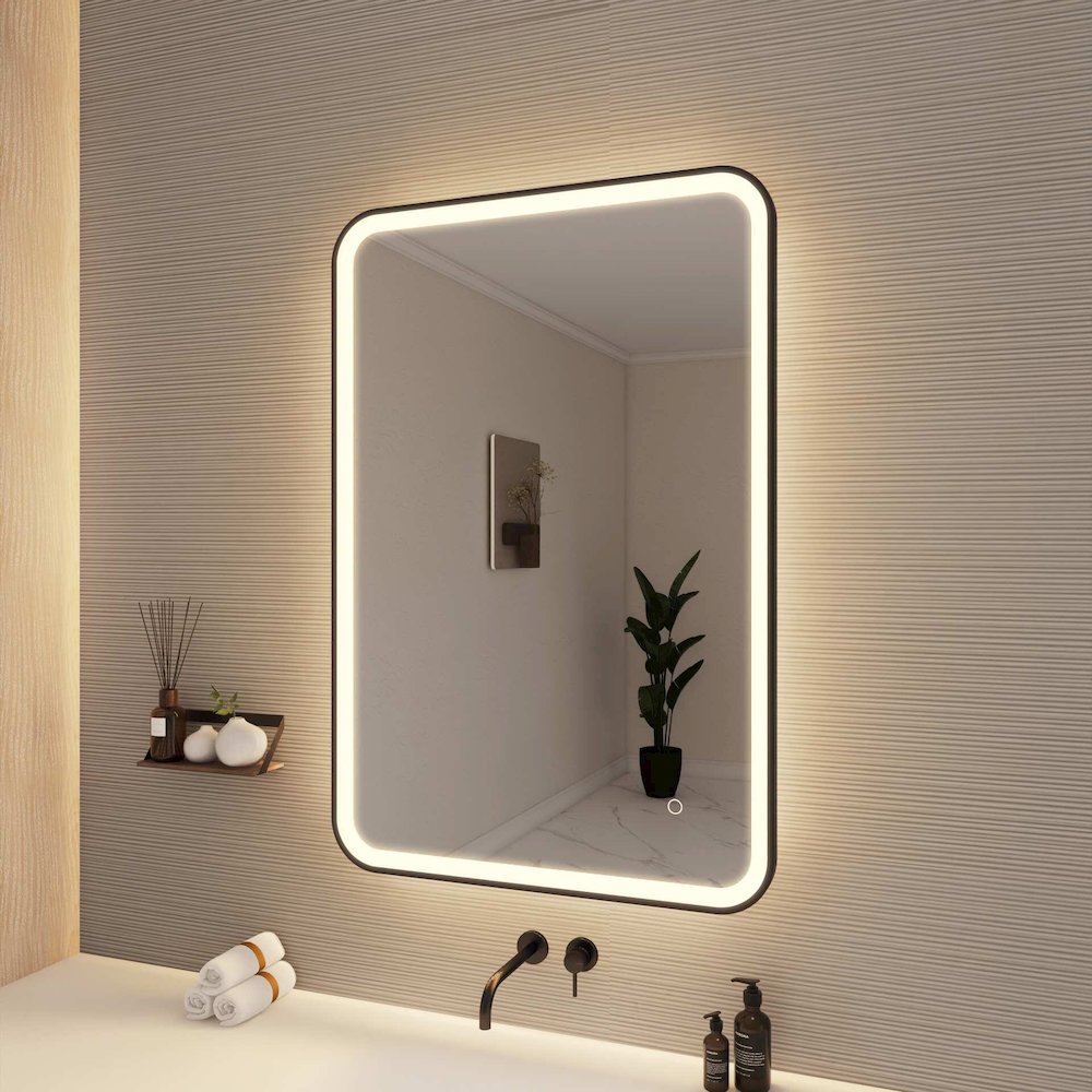 40 Inch Rectangle LED Front and Backlit Wall Mirror in Black. Picture 4
