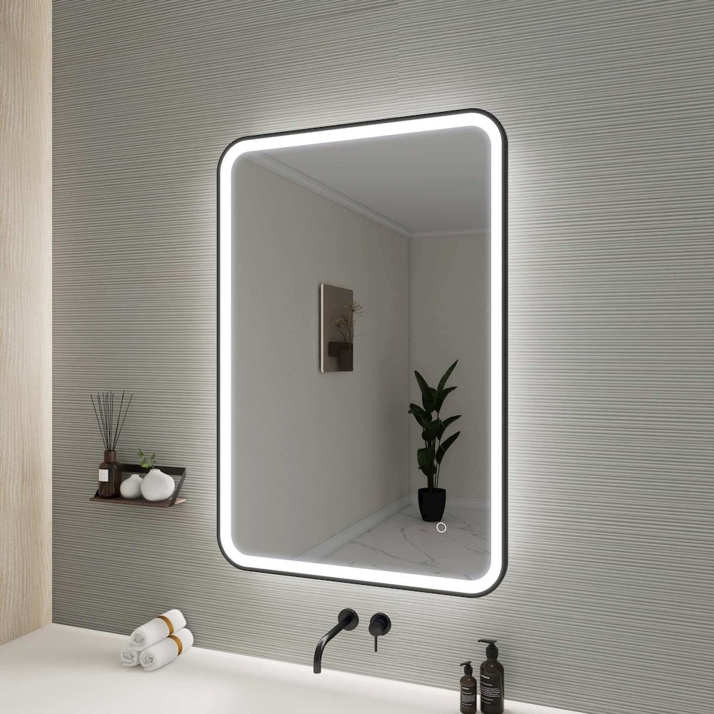 40 Inch Rectangle LED Front and Backlit Wall Mirror in Black. Picture 5