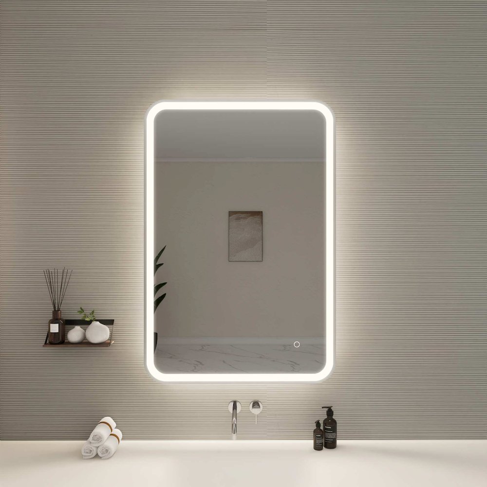 40 Inch Rectangle LED Front and Backlit Wall Mirror in Silver. Picture 2