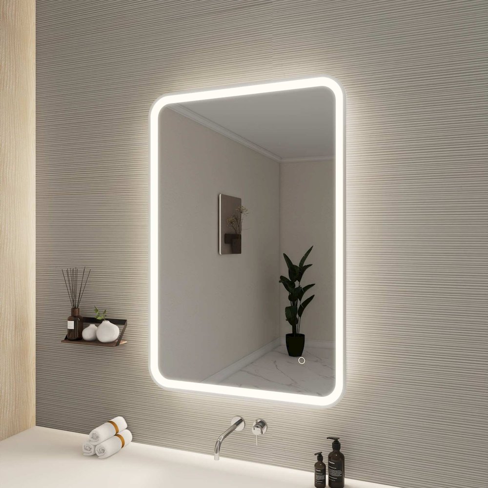 40 Inch Rectangle LED Front and Backlit Wall Mirror in Silver. Picture 3