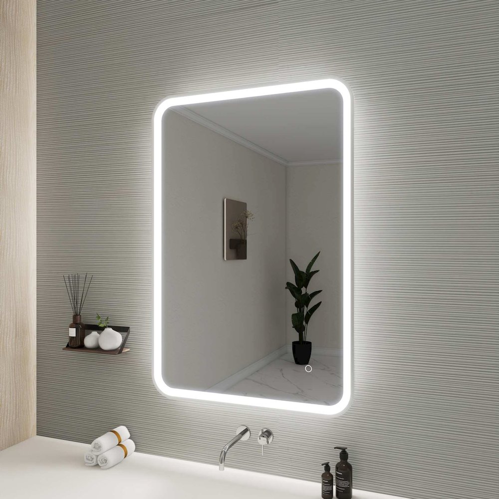 40 Inch Rectangle LED Front and Backlit Wall Mirror in Silver. Picture 4