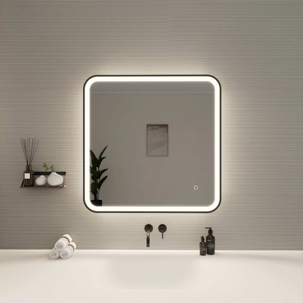 30 Inch Rectangle LED Front and Backlit Wall Mirror in Black. Picture 2