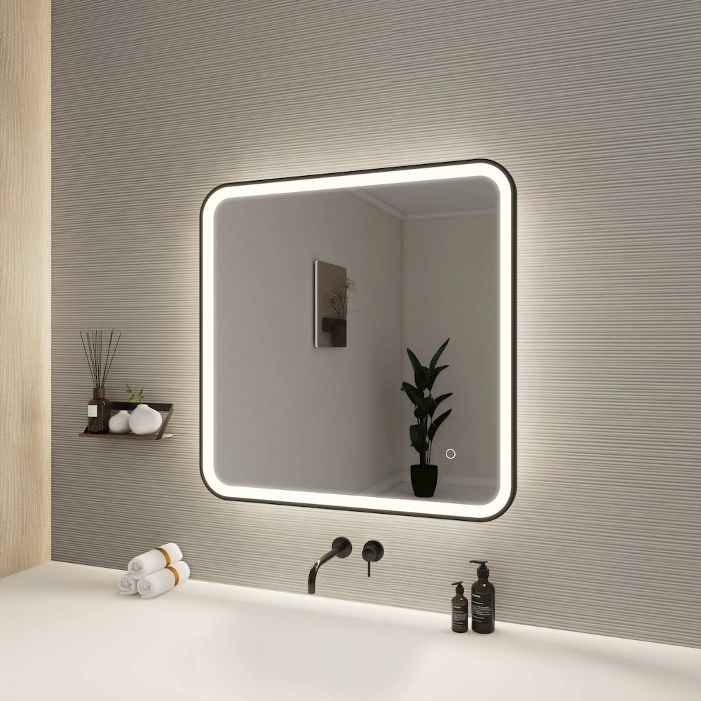 30 Inch Rectangle LED Front and Backlit Wall Mirror in Black. Picture 3