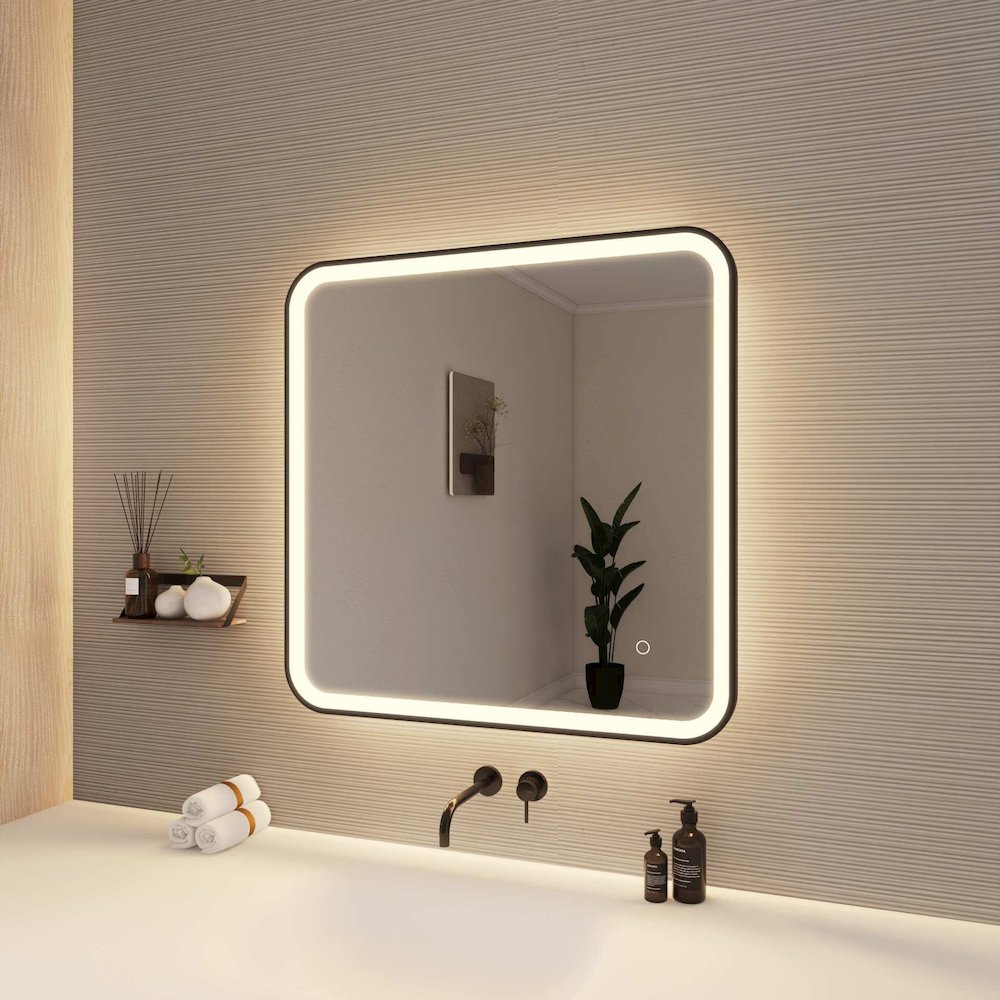 30 Inch Rectangle LED Front and Backlit Wall Mirror in Black. Picture 4