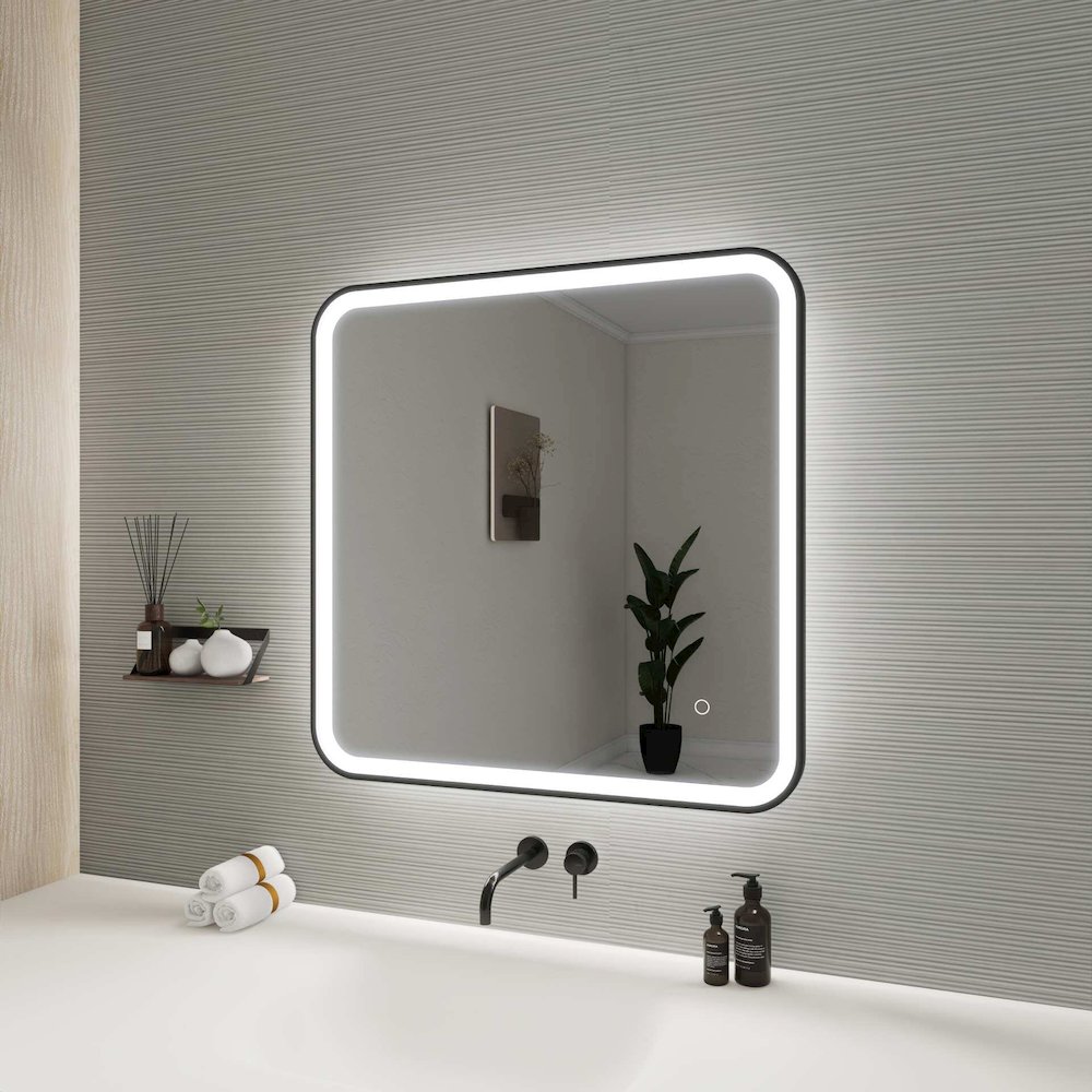 30 Inch Rectangle LED Front and Backlit Wall Mirror in Black. Picture 5