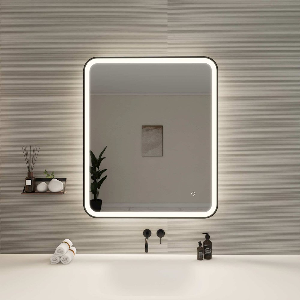 36 Inch Rectangle LED Front and Backlit Wall Mirror in Black. Picture 2