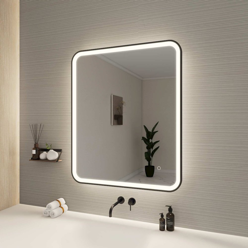 36 Inch Rectangle LED Front and Backlit Wall Mirror in Black. Picture 3