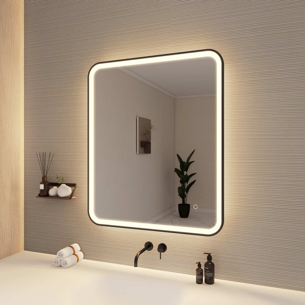 36 Inch Rectangle LED Front and Backlit Wall Mirror in Black. Picture 4