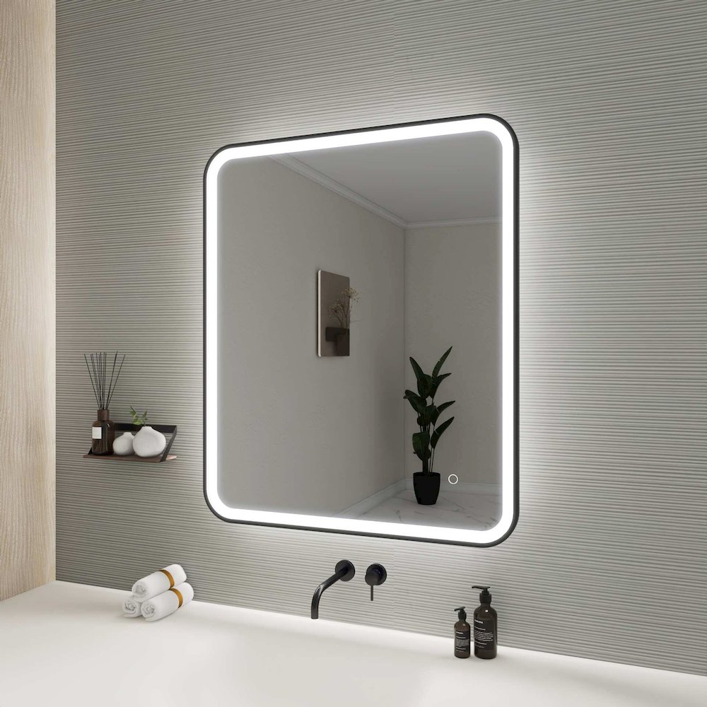 36 Inch Rectangle LED Front and Backlit Wall Mirror in Black. Picture 5